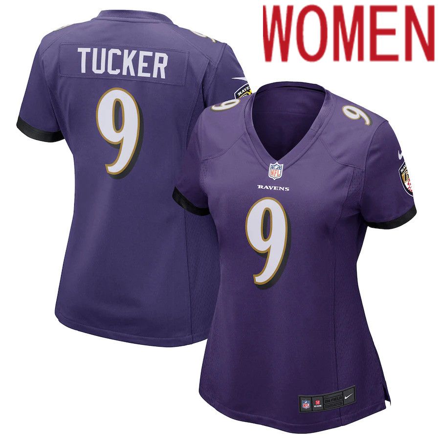 Cheap Women Baltimore Ravens 9 Justin Tucker Nike Purple Game Player NFL Jersey
